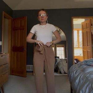 Aritzia Straight-Leg Tie-Waist Pants - Camel Brown